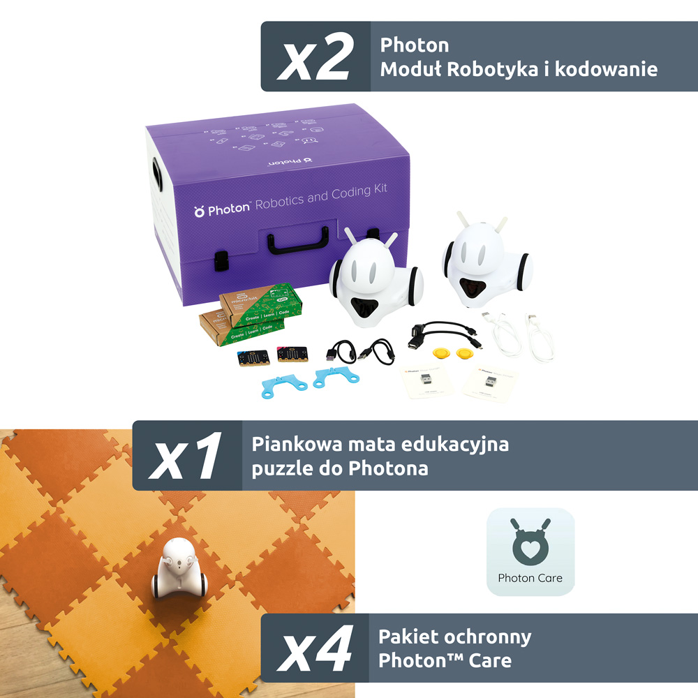 Photon Zestaw: 2 x Moduł Robotyka i kodowanie + 4 x Photon Care + Mata